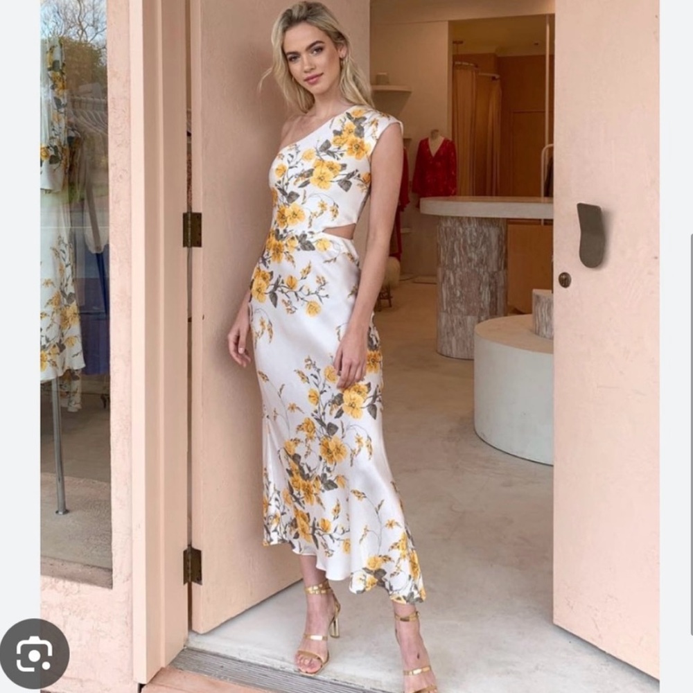 BEC & BEC MATILDE ASYM ONE SHOULDER FLORAL MIDI DRESS SIZE 8
